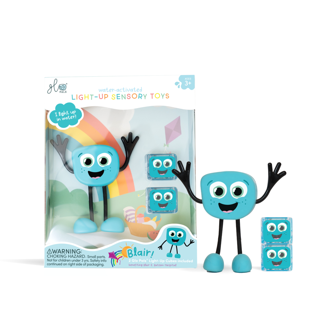 【Glo Pals】Bath Sensory Toy | Joyful Blue Glo Pal Buddy (Includes 2 Light-Up Cubes)
