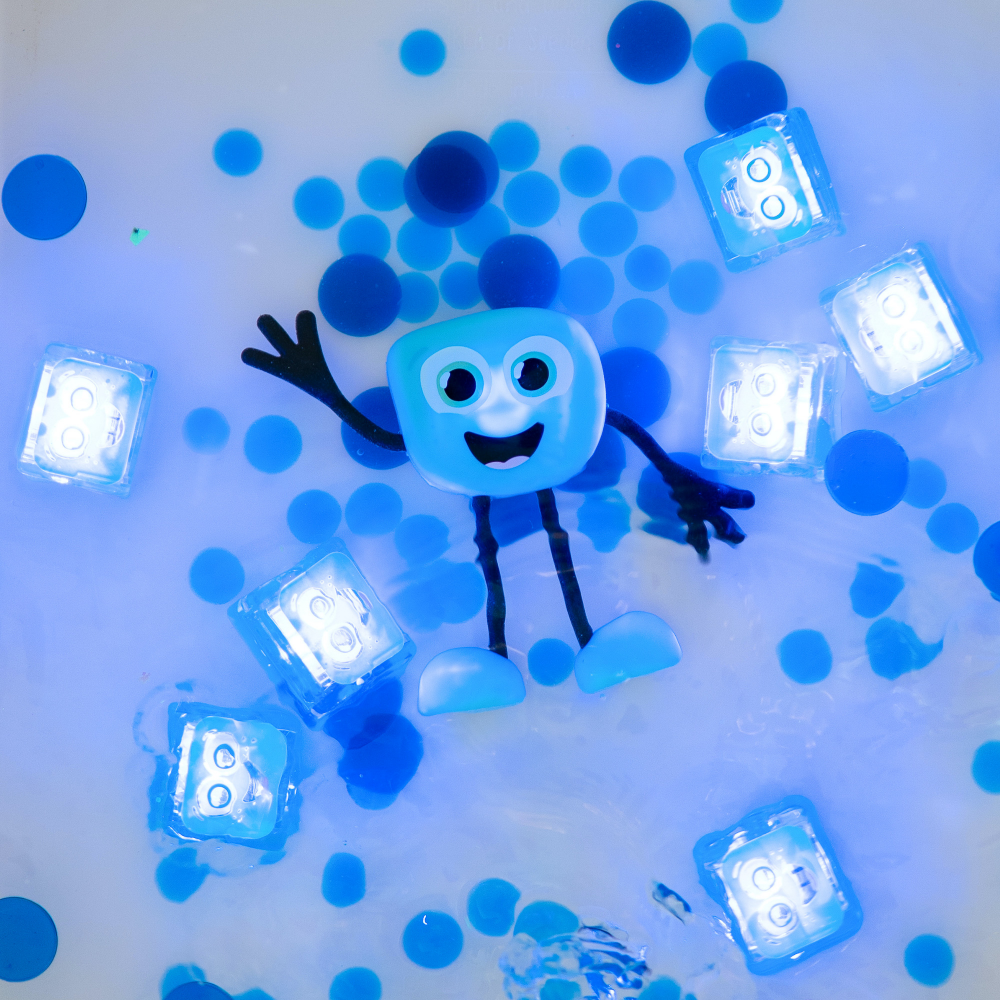【Glo Pals】Bath Sensory Toy | Joyful Blue Glo Pal Buddy (Includes 2 Light-Up Cubes)