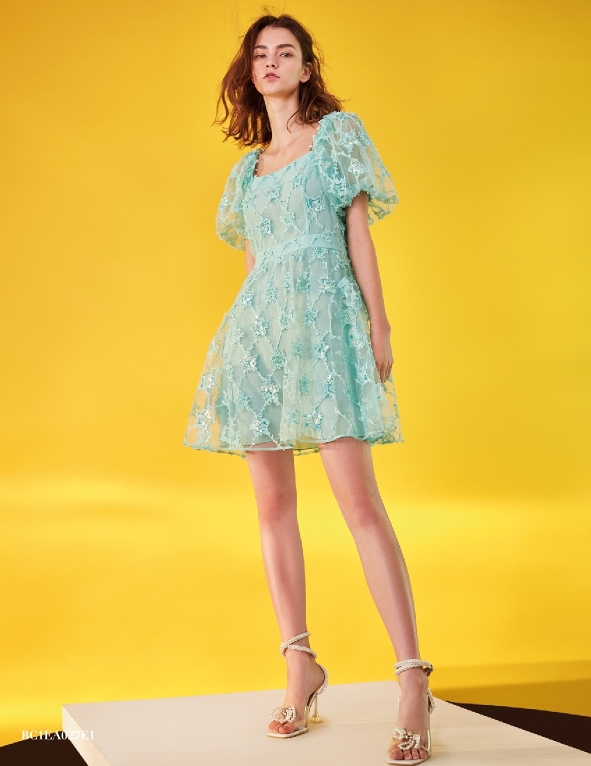 BC1EA027E1 薄荷花園X型小禮服洋裝 ( 附珍珠金肩鍊*2 / 可方領、平領 )