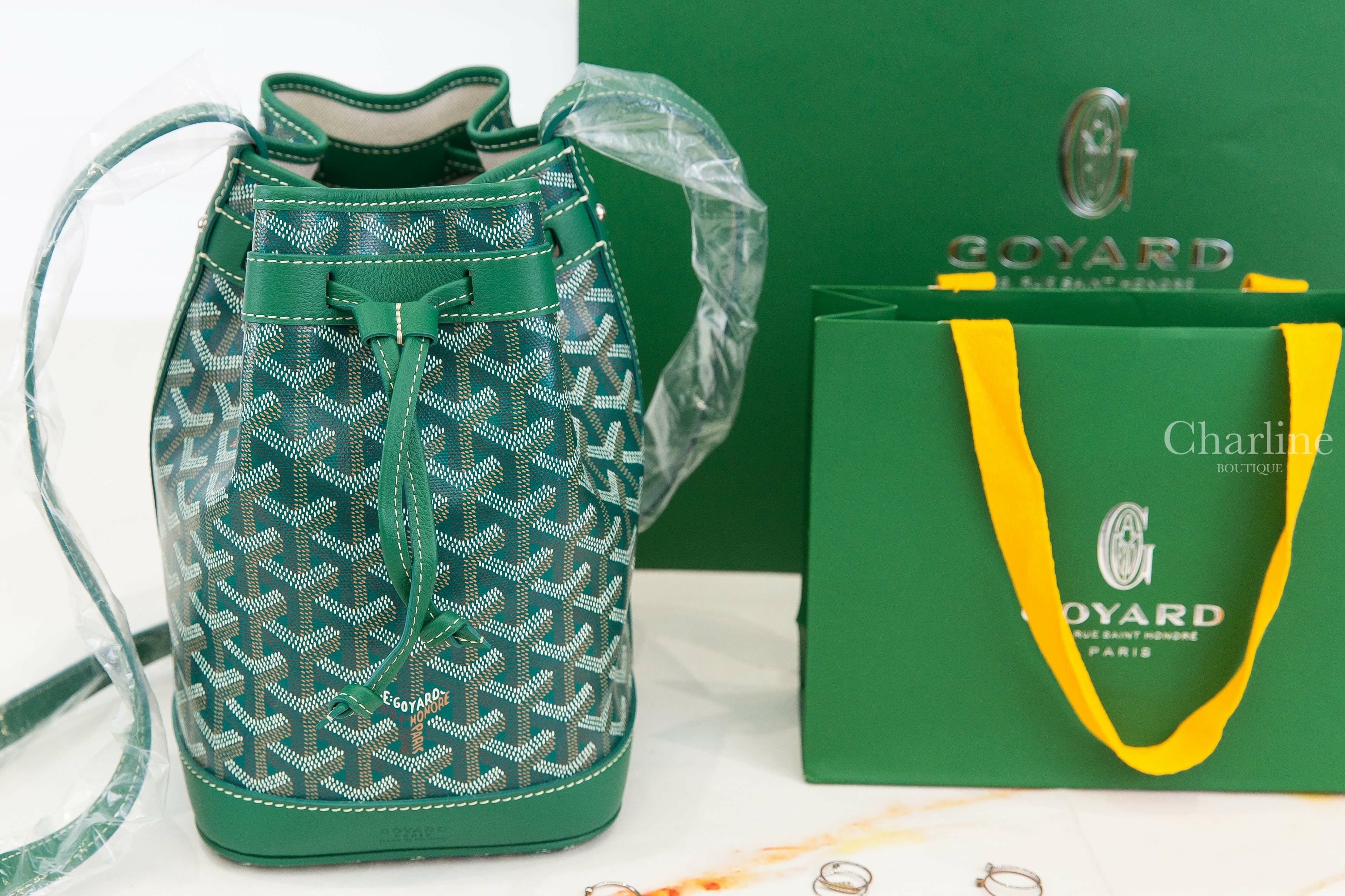 Goyard Petit Flot Bucket Bag 綠色帆布小牛皮同色肩帶水桶肩背包