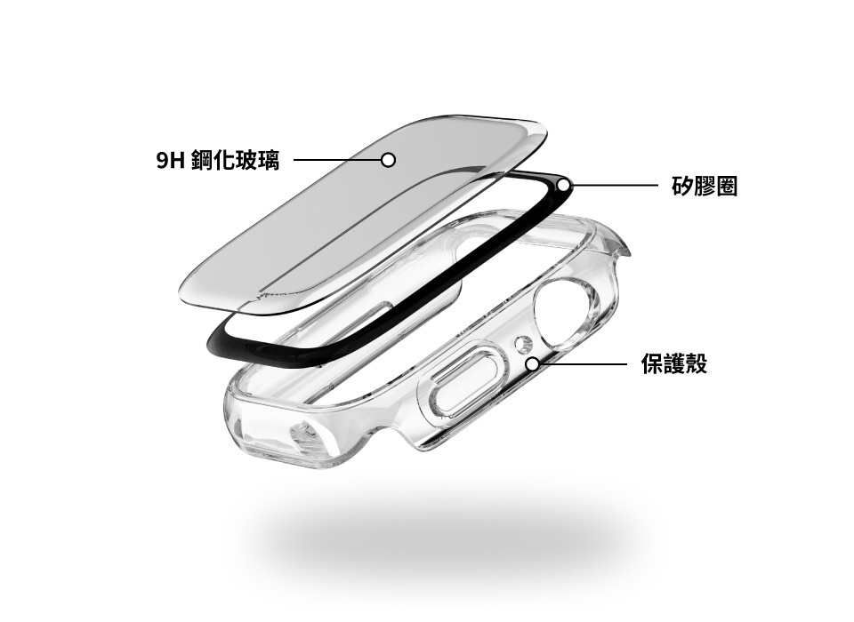 SwitchEasy｜Hybrid 鋼化玻璃雙料保護殼 Apple Watch 45mm 透明