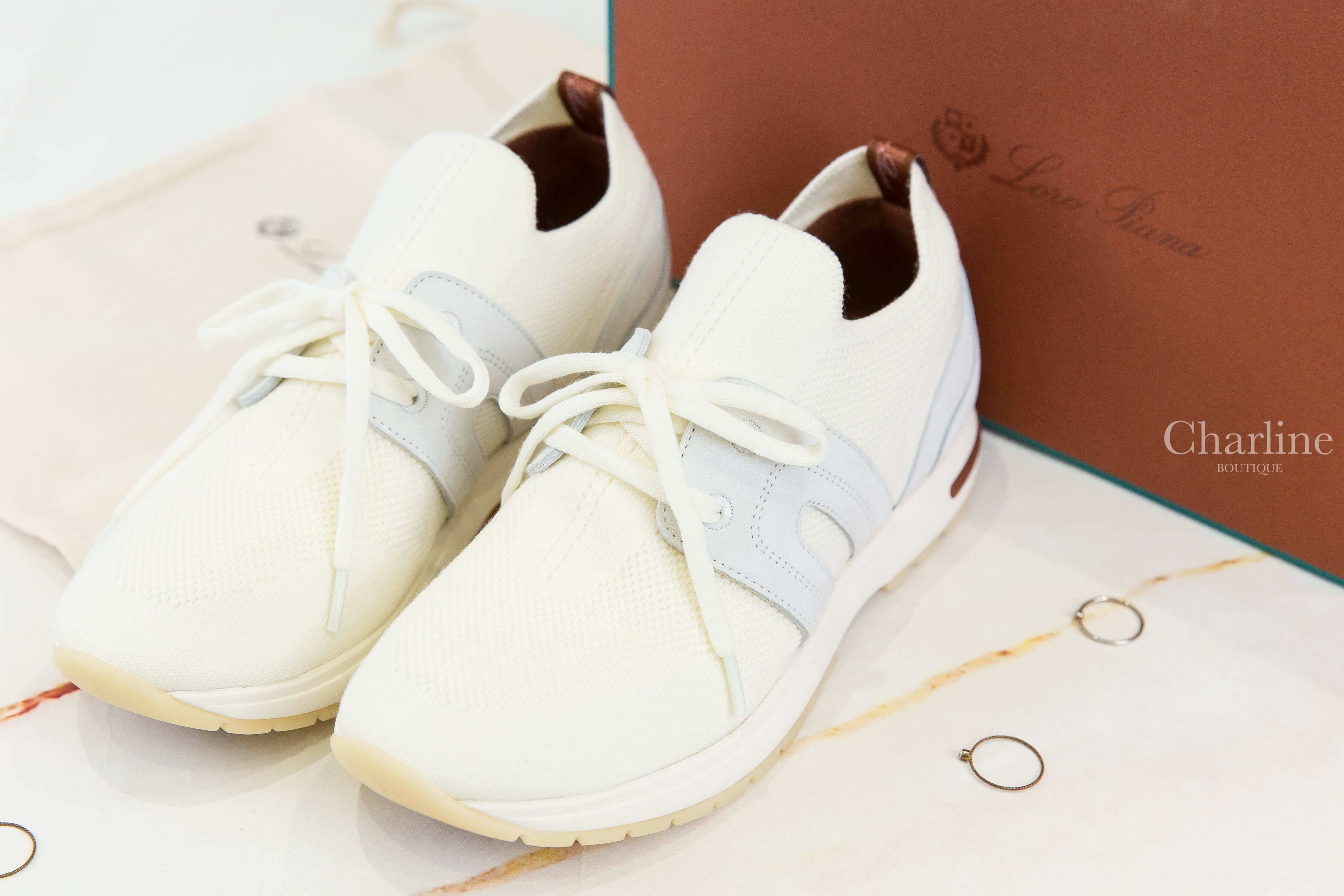 Loro Piana 360 LP Lady Flexy Walk Sneaker 白色針織羊毛拼麂皮運動鞋-Charline Boutique 精品代購