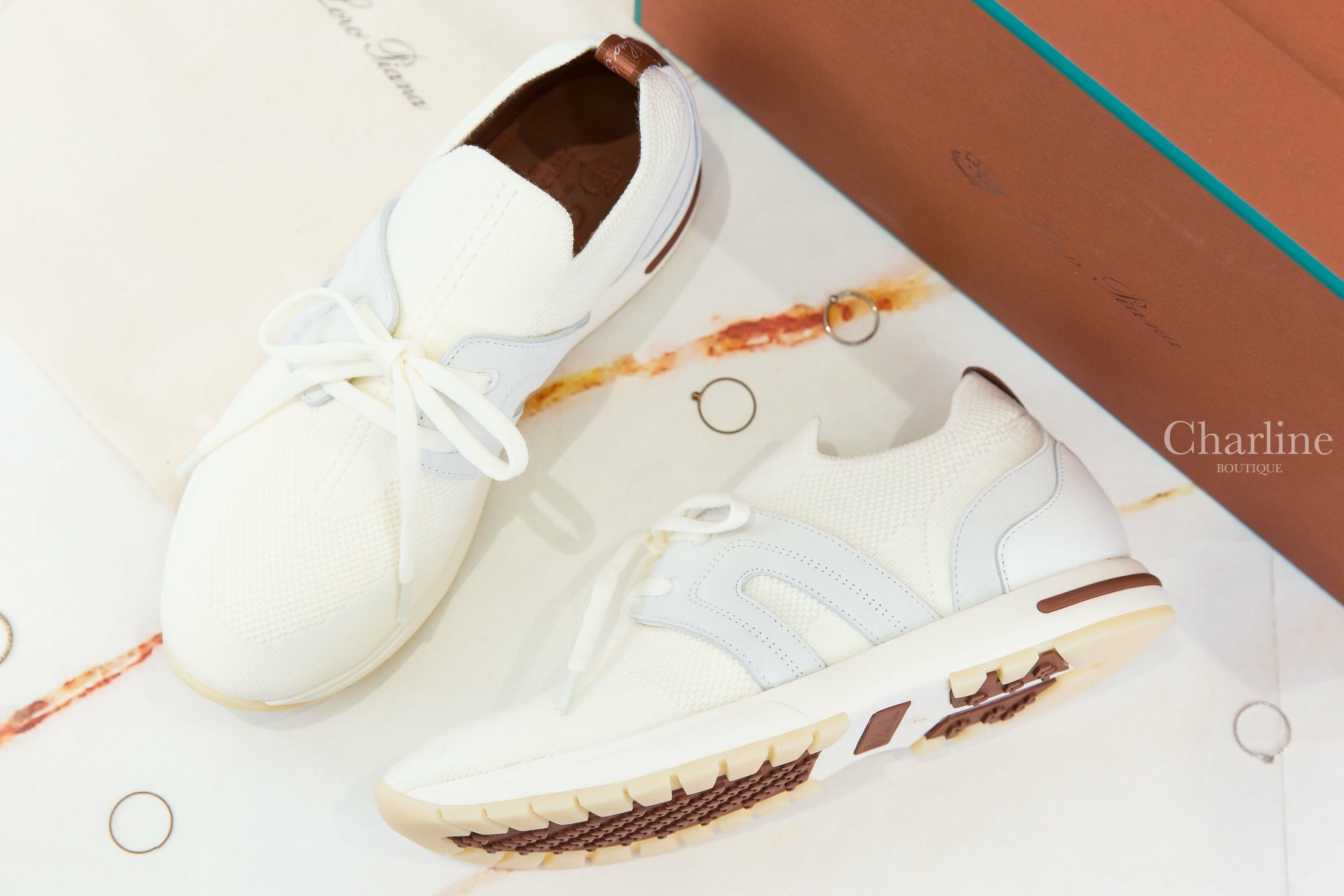 Loro Piana 360 LP Lady Flexy Walk Sneaker 白色針織羊毛拼麂皮運動鞋-Charline Boutique 精品代購