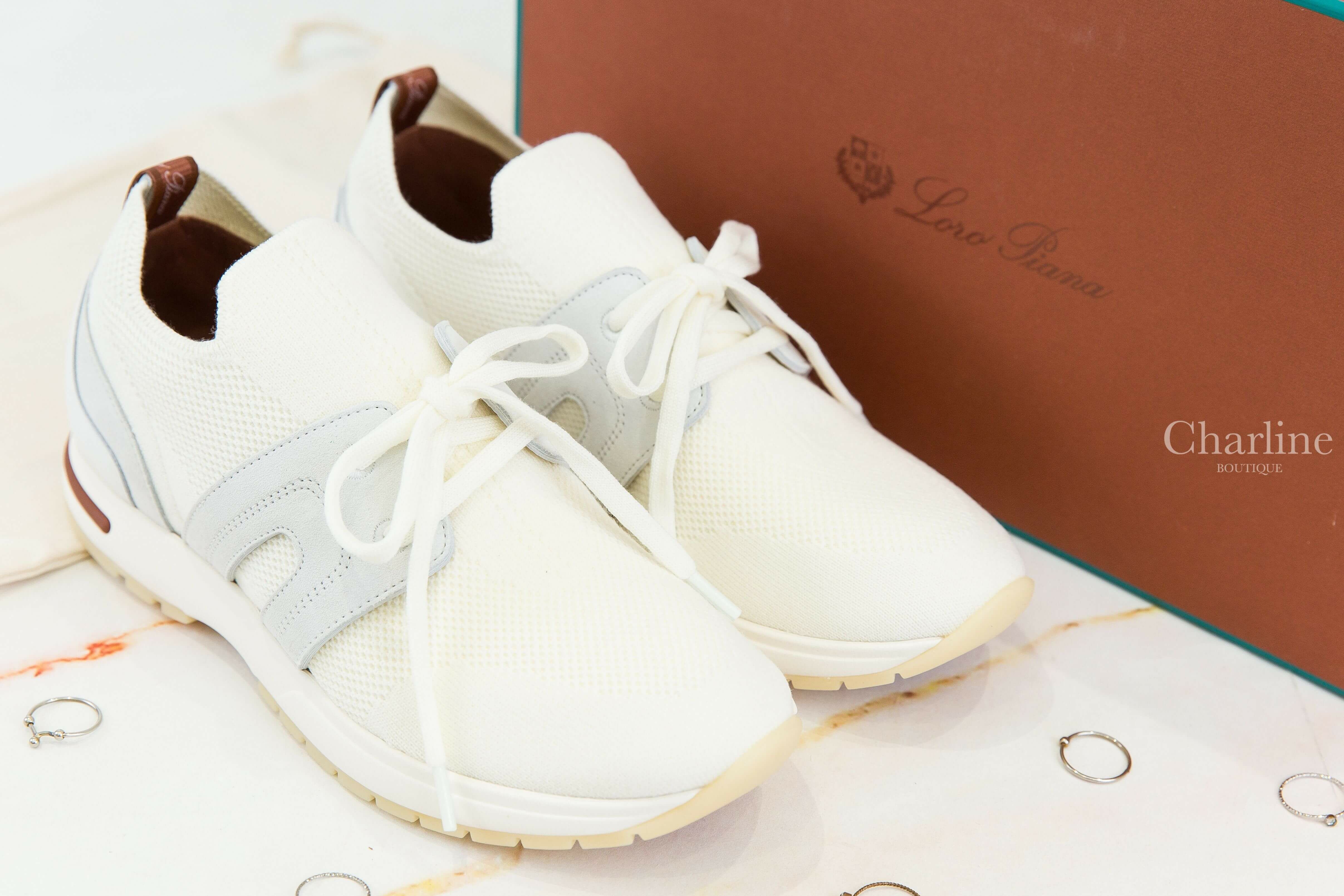 Loro Piana 360 LP Lady Flexy Walk Sneaker 白色針織羊毛拼麂皮運動鞋