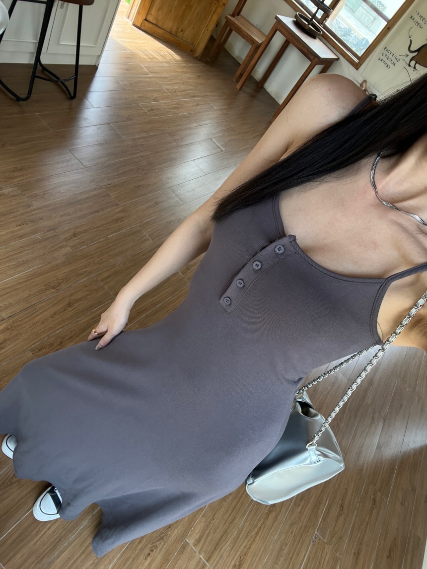 細肩釦子微傘洋裝*3色