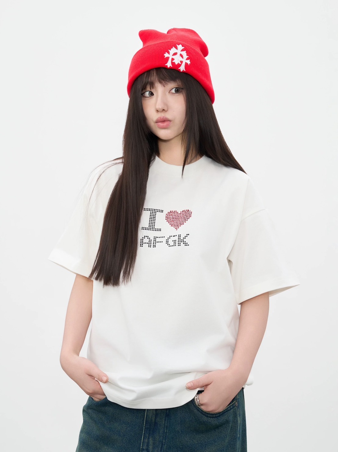 AFGK I LOVE AFGK愛心燙鑽短T A FEW GOOD KIDS