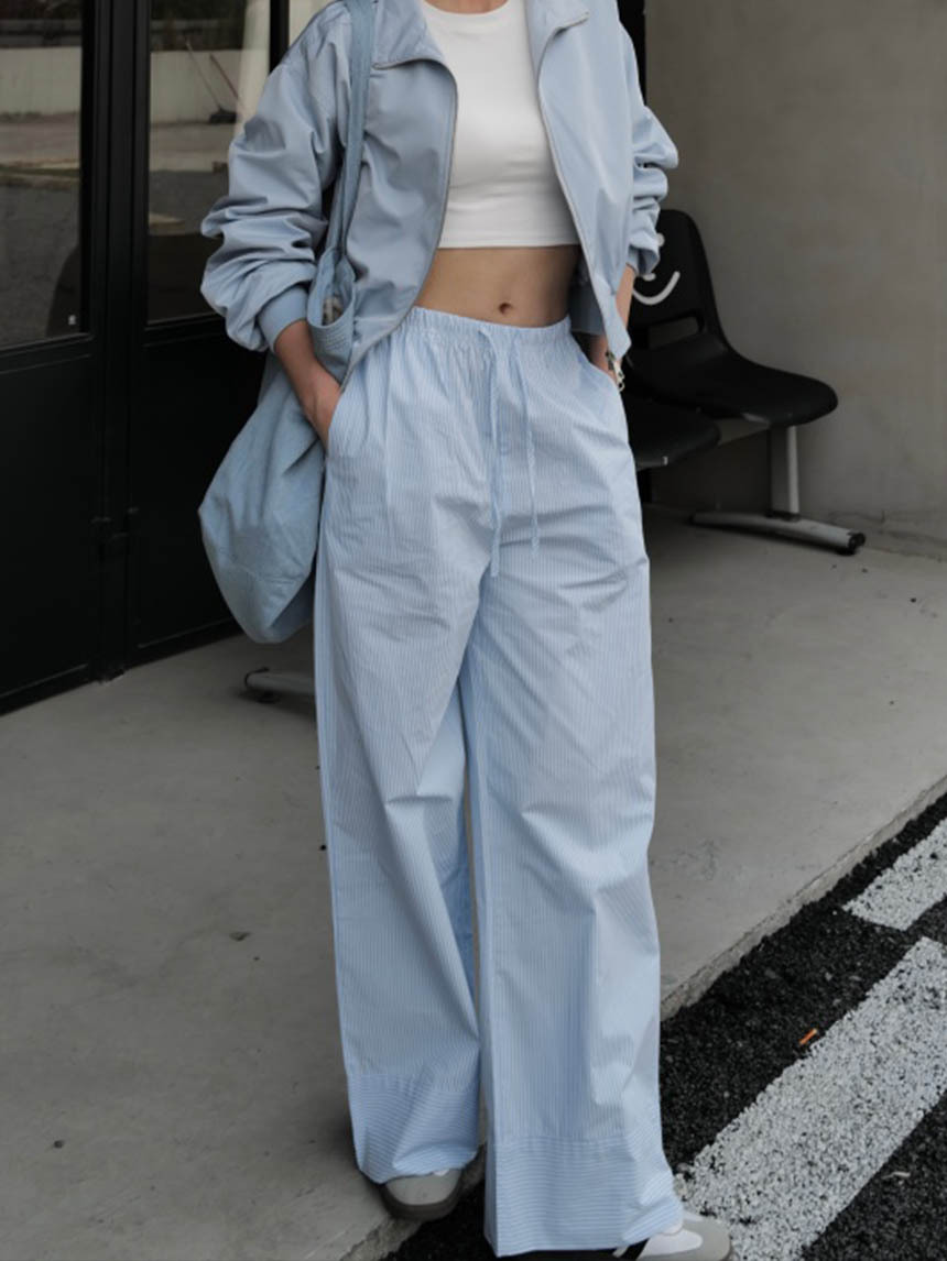 條紋&素面翻腳邊渡假褲*3色