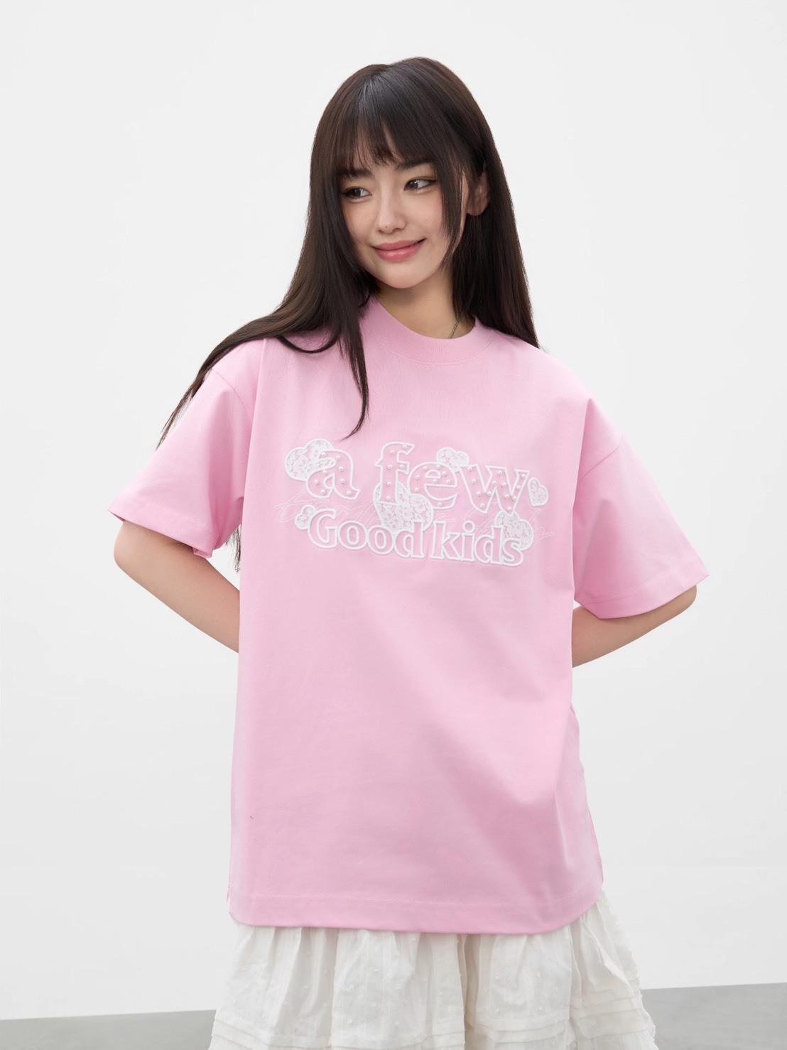 AFGK 歐若風蕾絲貼布繡珍珠短T A FEW GOOD KIDS