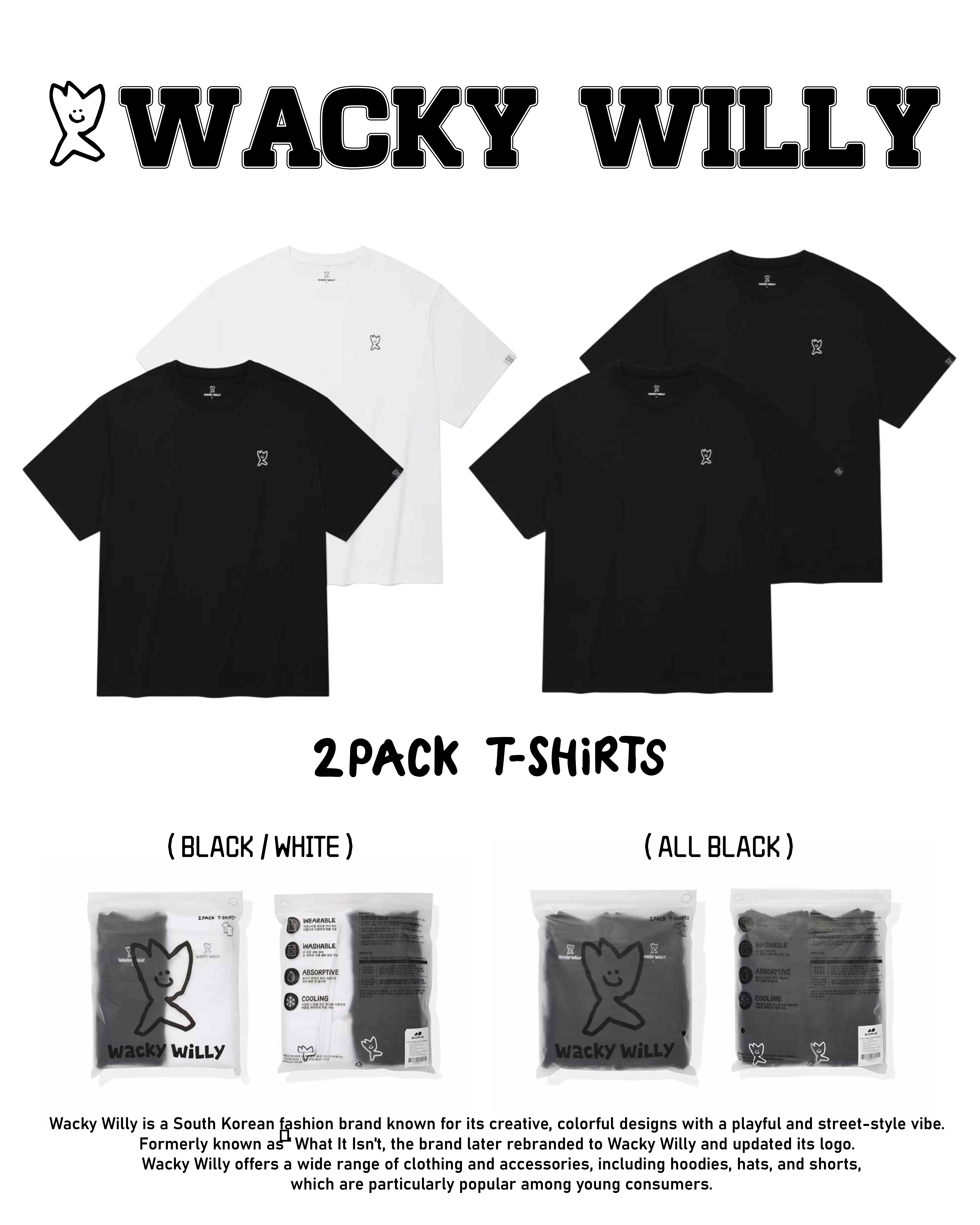 預購韓國連線Wacky Willy 2 Pack tee set 基本款框線短T 黑白兩件組