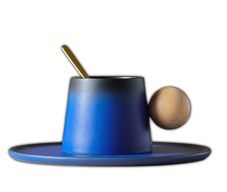 北歐風手工陶瓷咖啡杯組｜創意木質元素設計