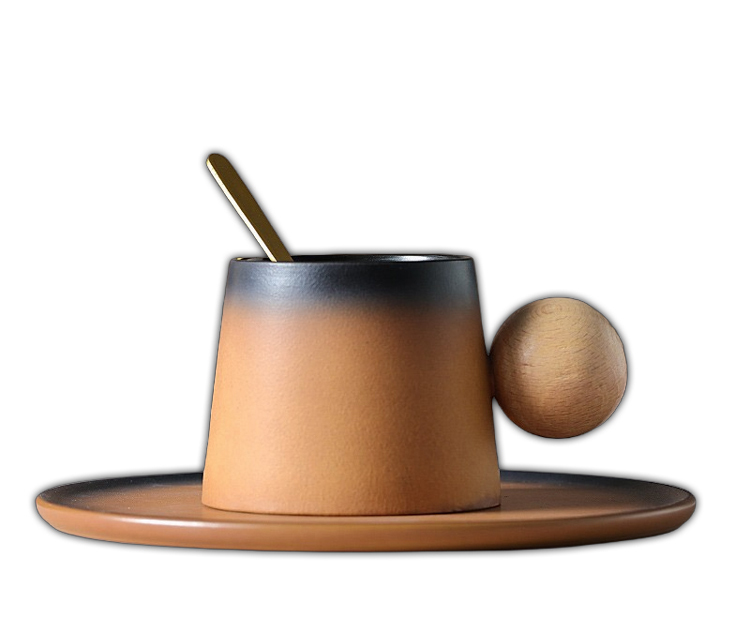 北歐風手工陶瓷咖啡杯組｜創意木質元素設計