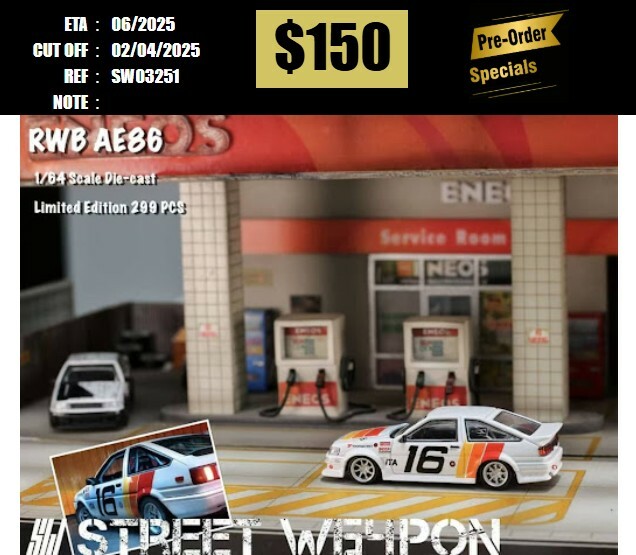 PO-$150 * STREET WEAPON * 1:64 TOYOTA LEVIN AE86 RWB TRD16 WHITE [OD20/03]