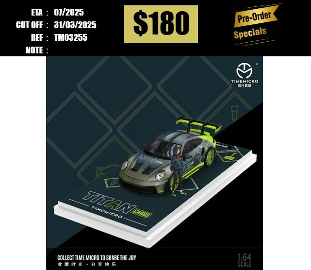 PO-$180 * TIME MICRO * 1:64 PORSCHE 992 GT3 RS BLUE-GREEN TITAN W/FIGURE [OD20/03]