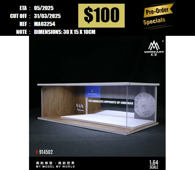 PO-$100 * MOREART * 1:64 DIORAMA - AUTO SHOWROOM MASERATI(MO914502) [OD24/03]