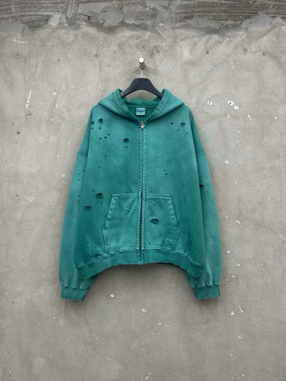 洗水淨色破洞連帽拉鍊外套 ARCHIVE-329JK