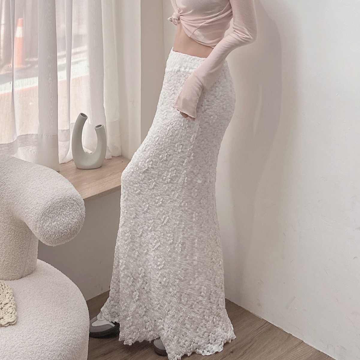 立體雕花魚尾長裙/二色