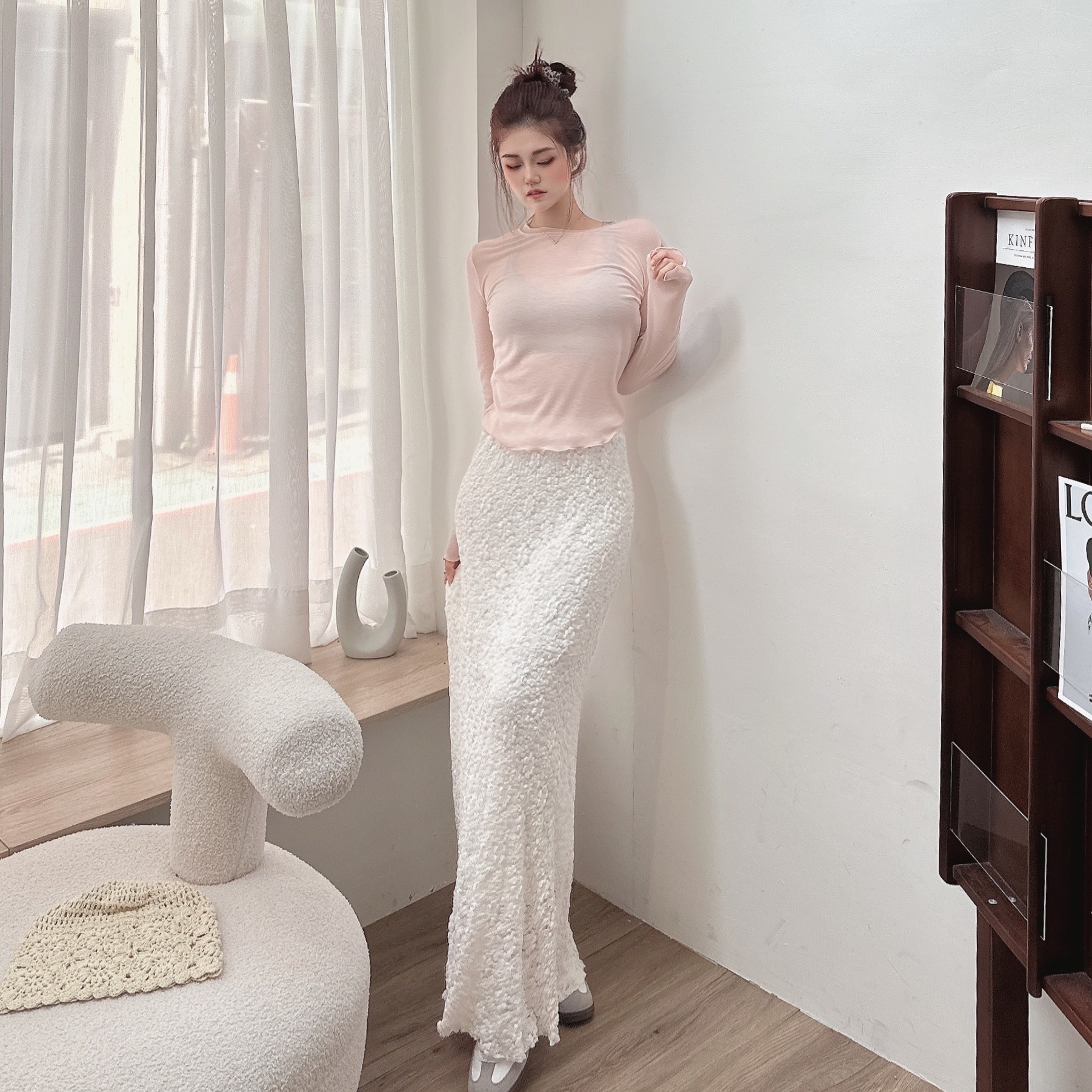 立體雕花魚尾長裙/二色