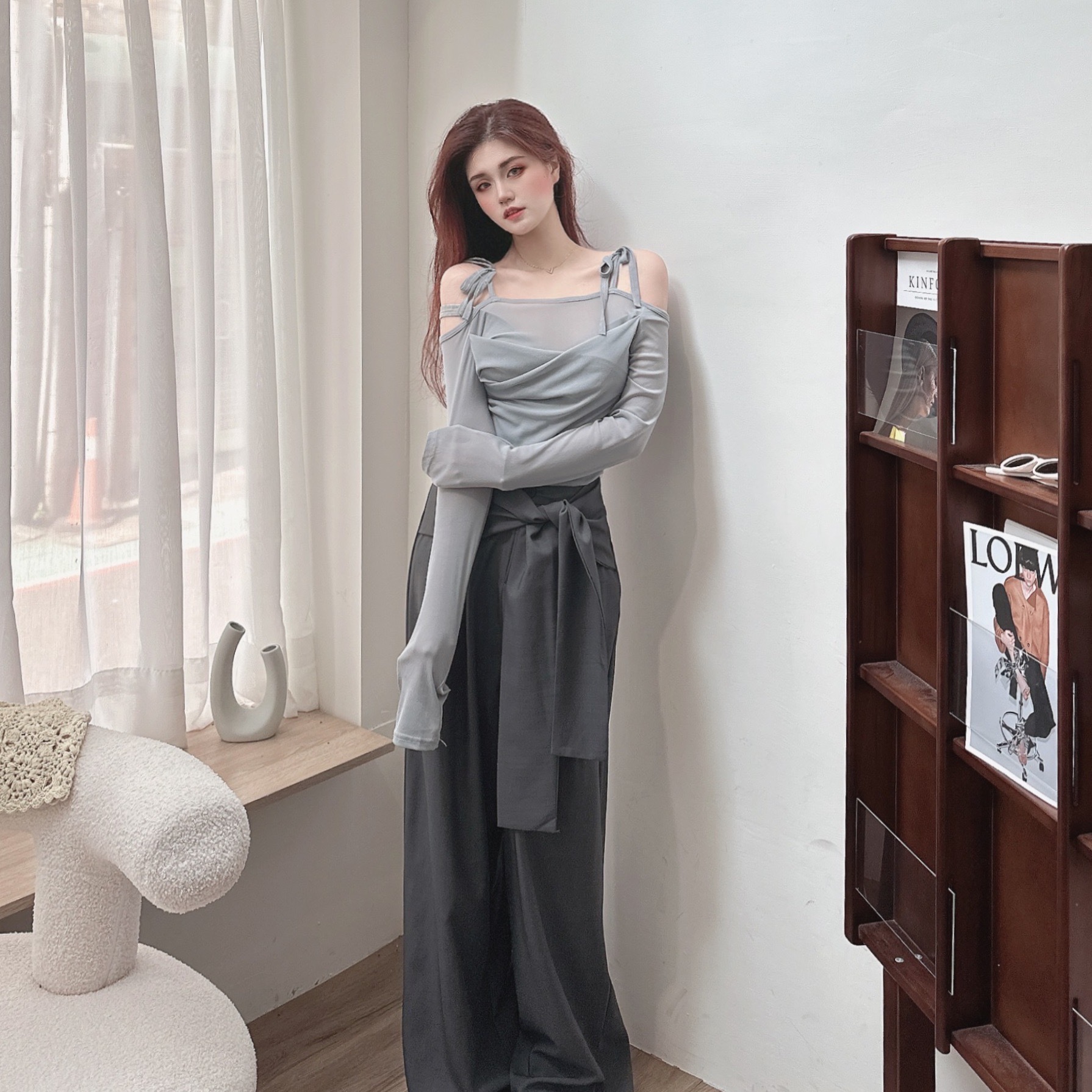 小性感透感交叉領綁帶上衣/三色