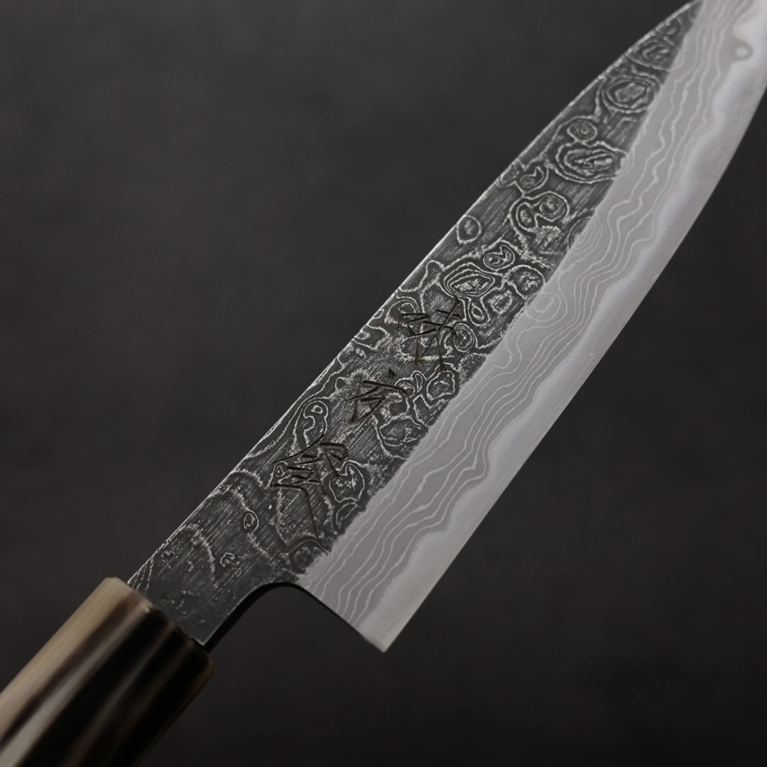 日野浦刃物 味方屋 蔬果刀 135mm 白紙鋼 黑打鍛地墨流
