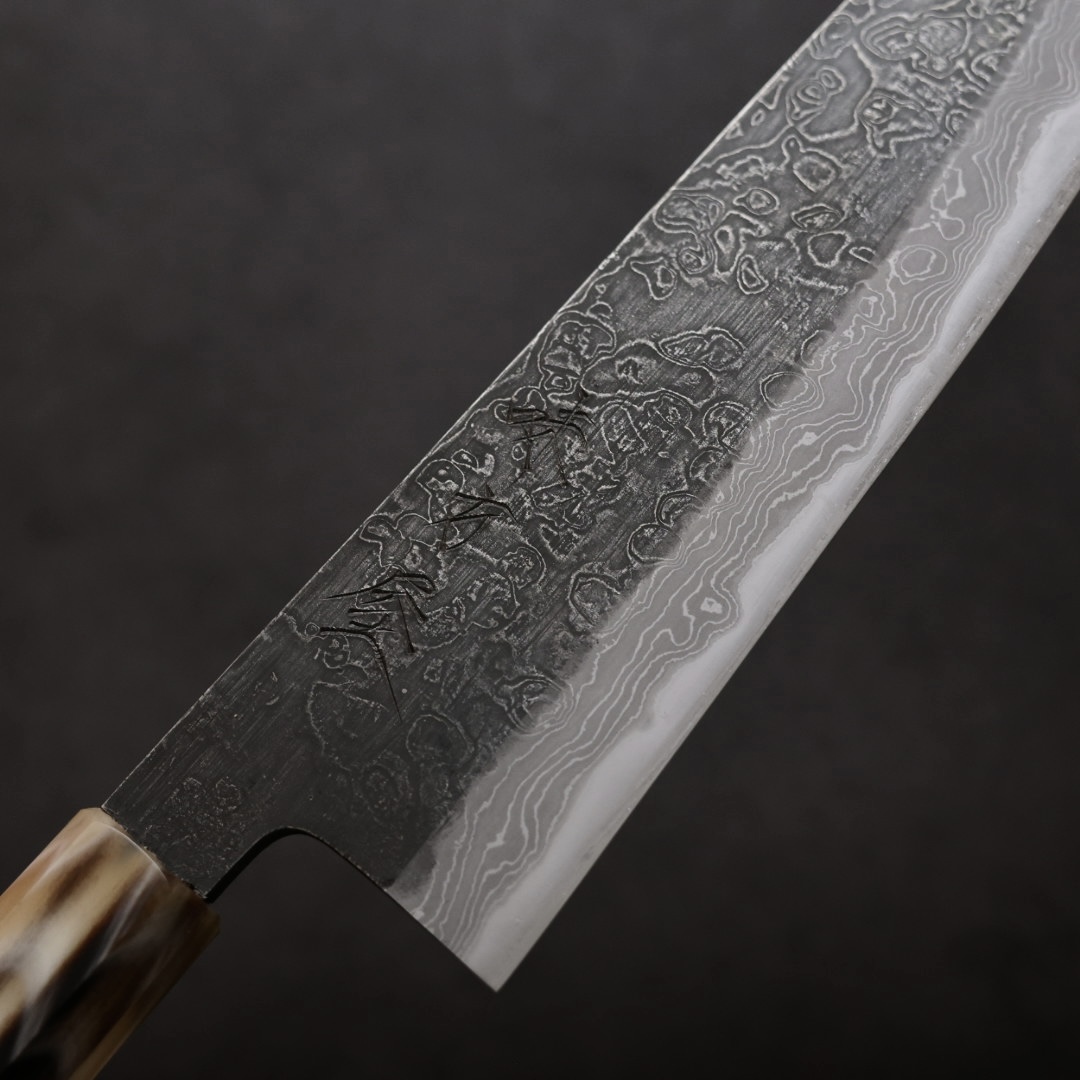 日野浦刃物 味方屋 牛刀 210mm 白紙鋼 黑打鍛地墨流