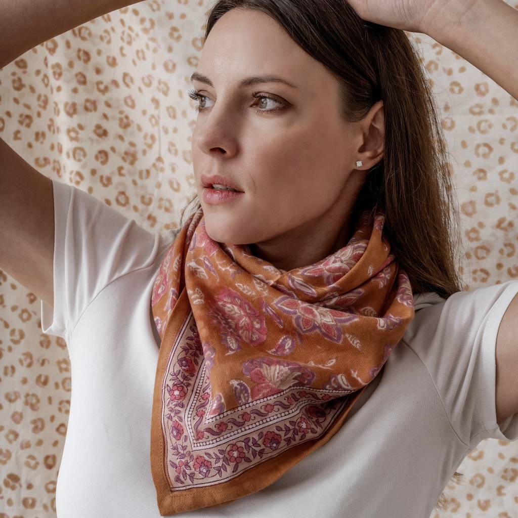 馬蒂哈焦糖榛果棕混粉紫 | 領巾