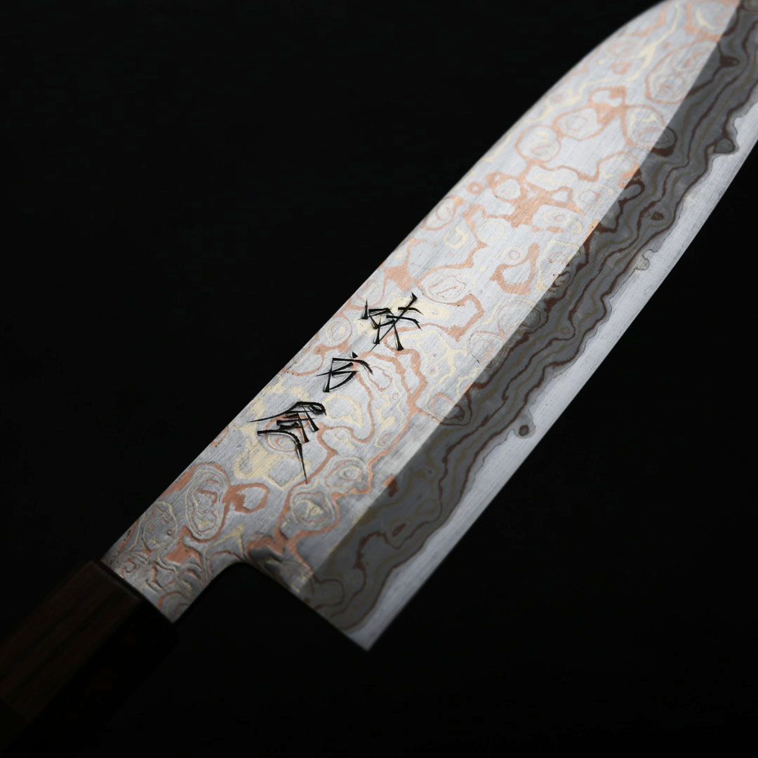 日野浦刃物 味方屋 三德 165mm 青紙鋼 有色大馬士革