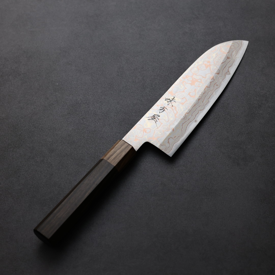 日野浦刃物 味方屋 三德 165mm 青紙鋼 有色大馬士革