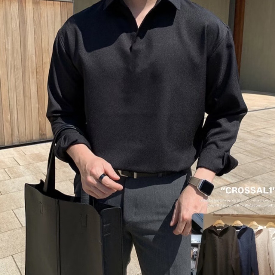 素色薄款長袖尖領襯衫