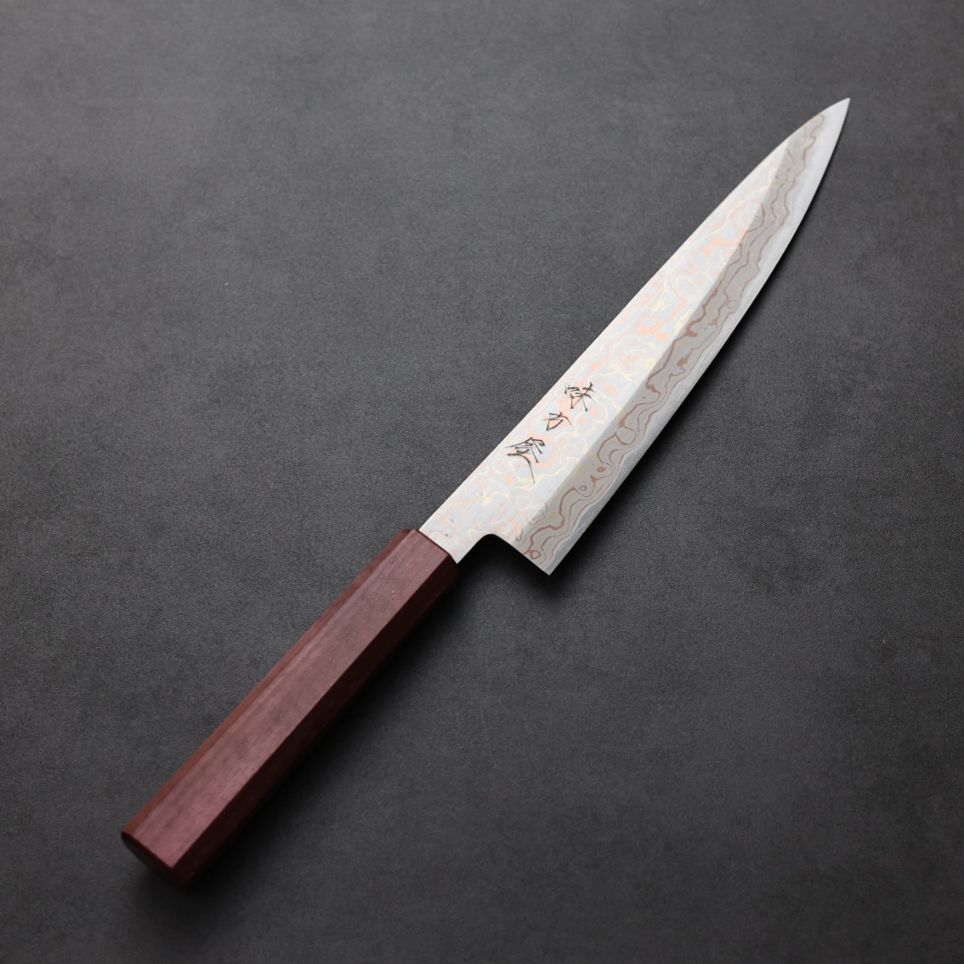 日野浦刃物 味方屋 筋引 210mm 青紙鋼 有色大馬士革