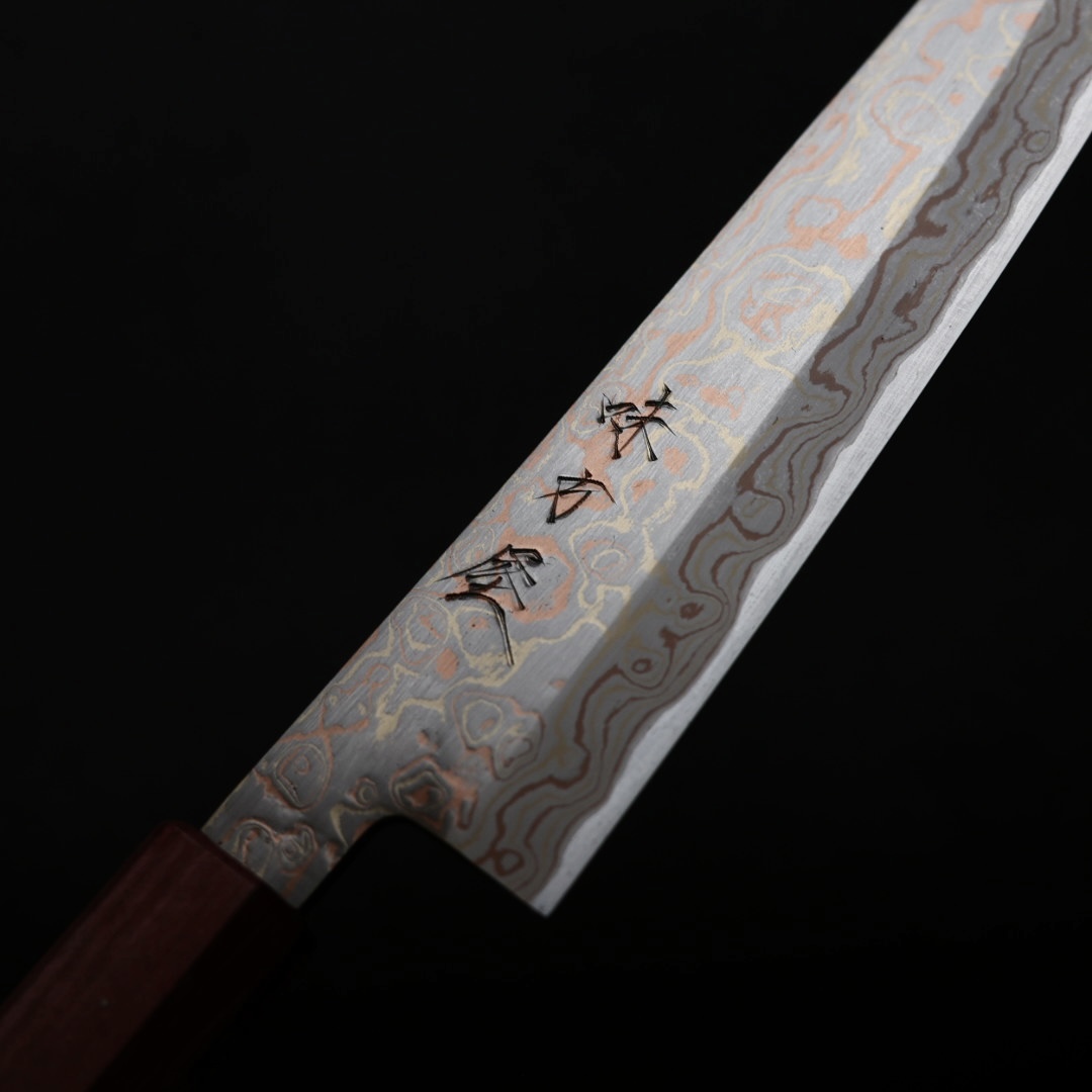 日野浦刃物 味方屋 筋引 210mm 青紙鋼 有色大馬士革