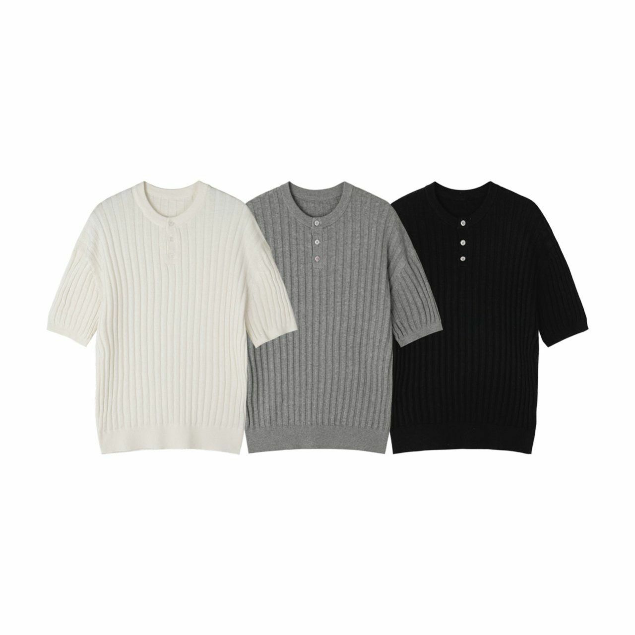 淨色暗直紋針織短袖Tee Veil-023T