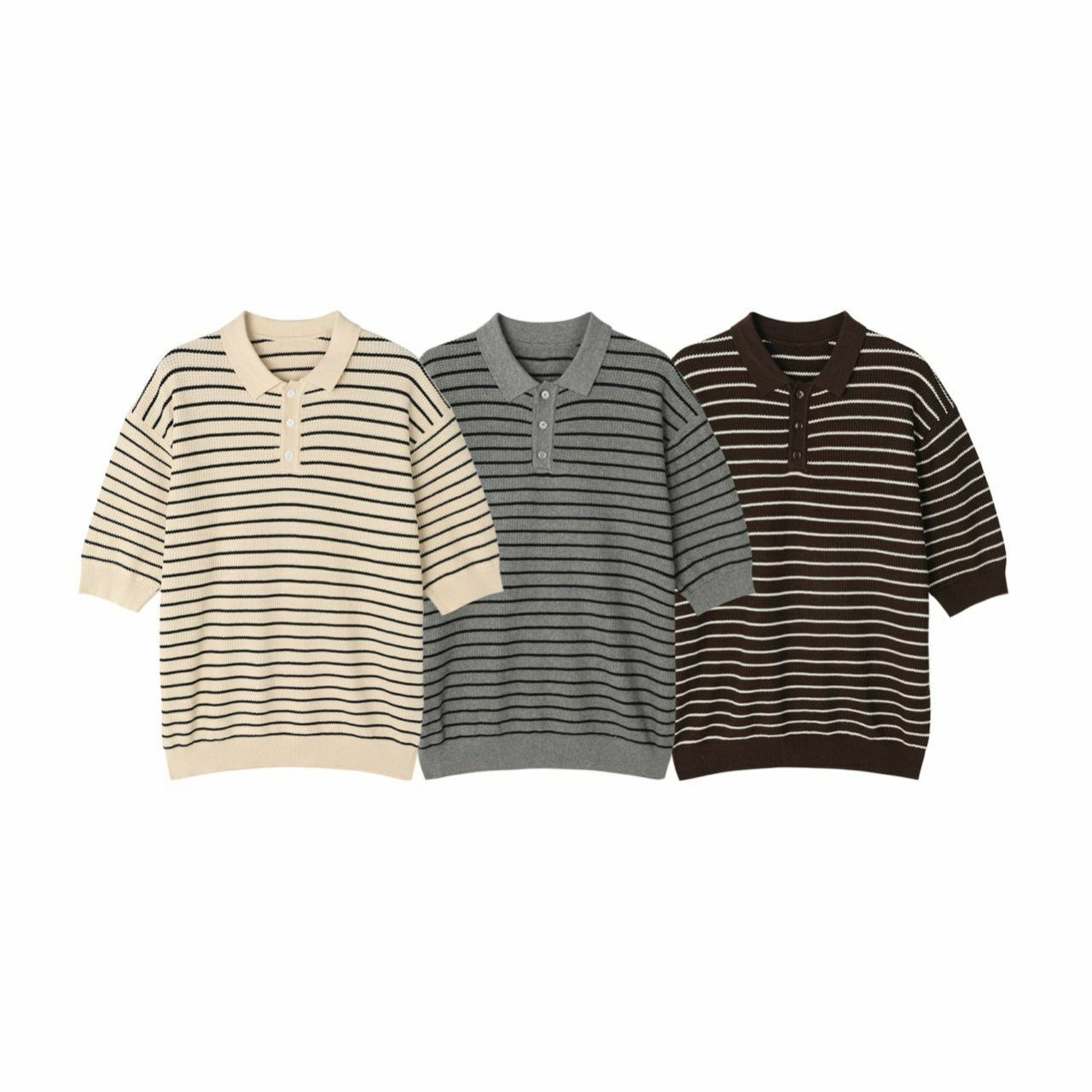 橫間針織短袖Polo Tee Veil-024T