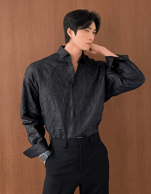 尼龍褶皺設計繩扣襯衫