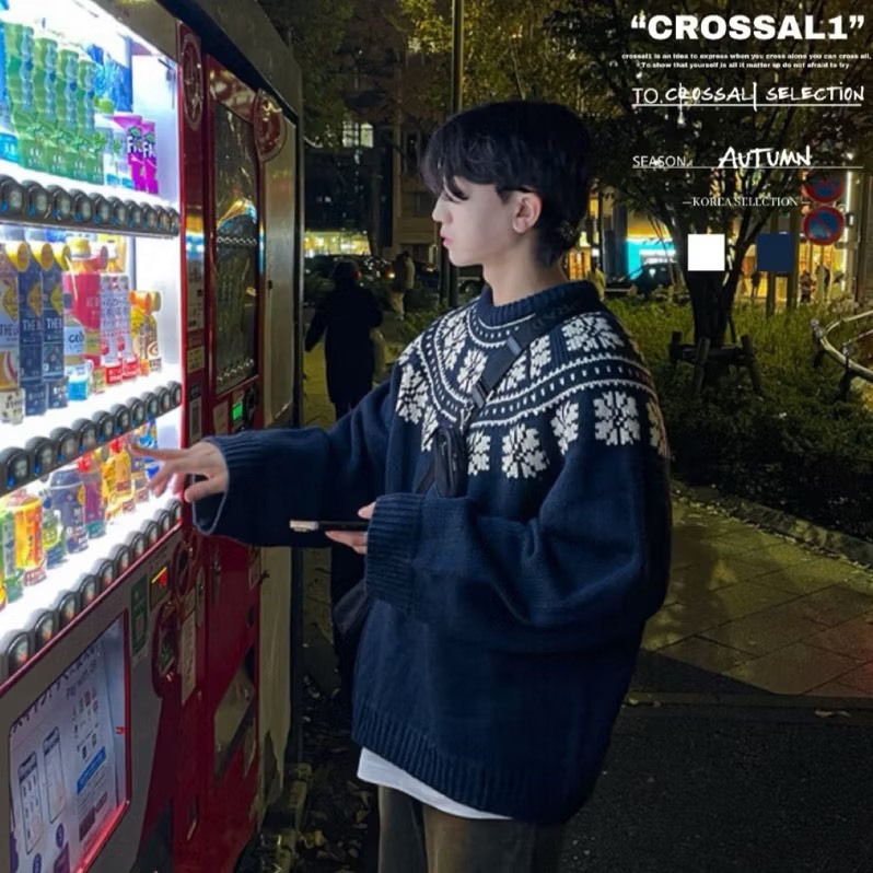 雪花花紋印花套頭毛衣