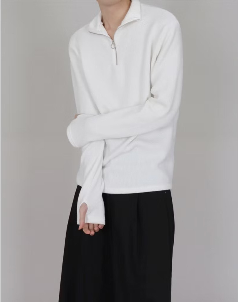 拉鍊針織素面長袖上衣