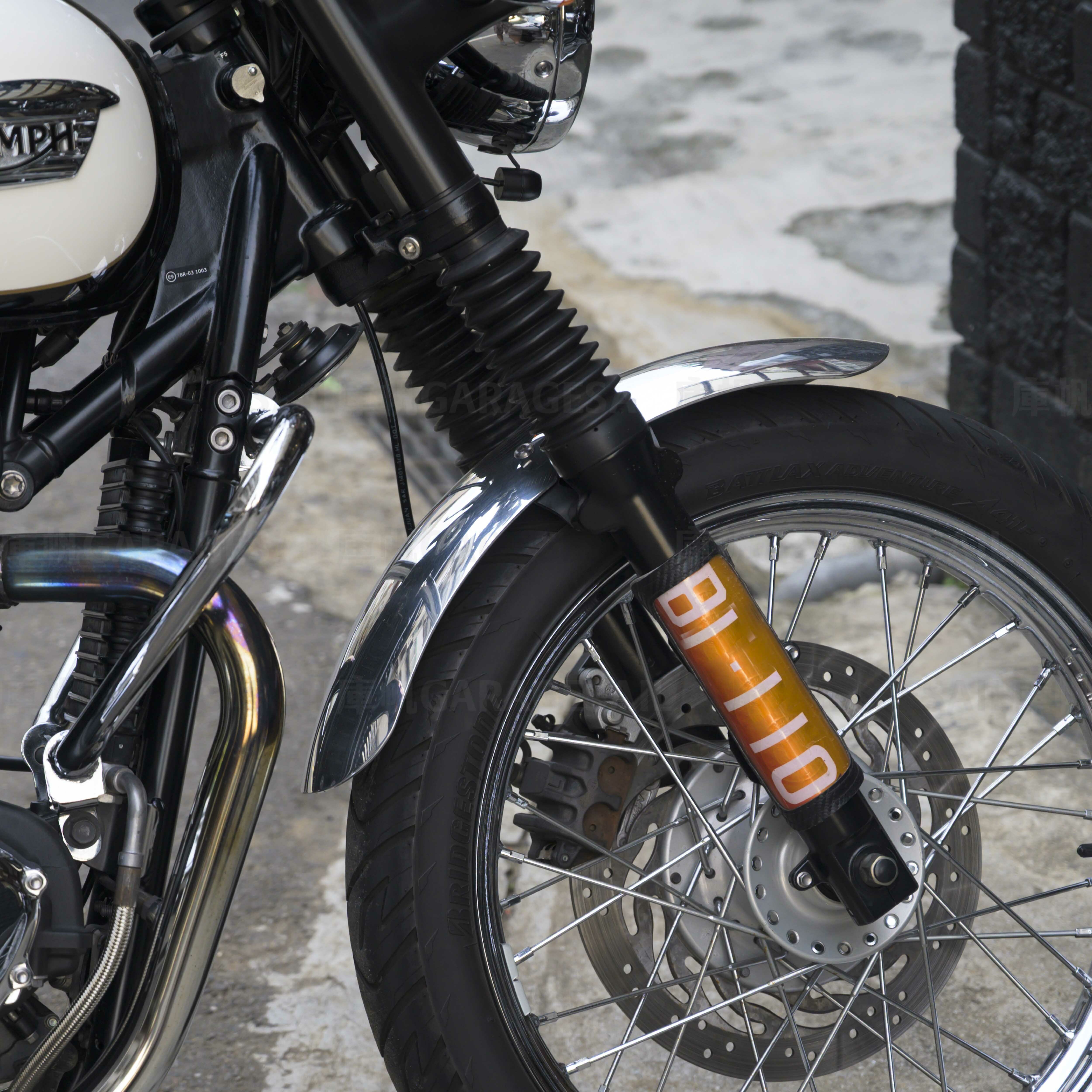 Motone 氣冷凱旋專用 前土除 長款 鋼絲框 - 拋光銀