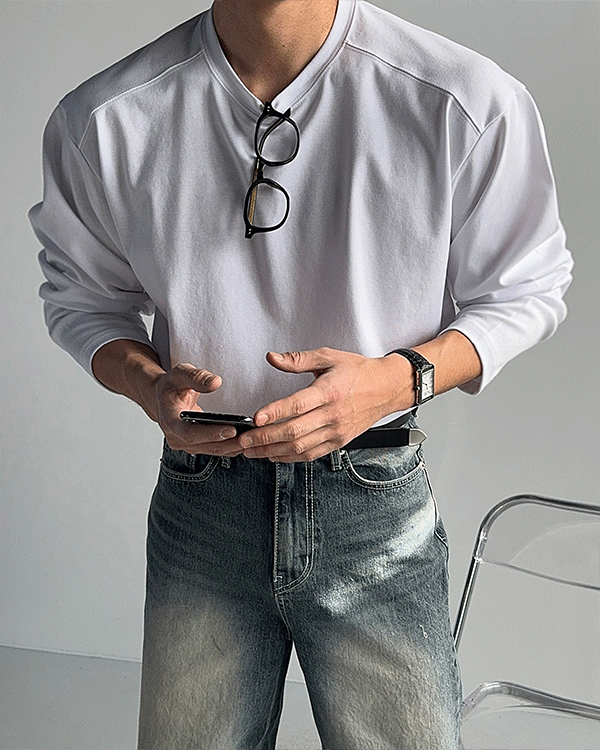 拼接高密度長袖百搭素T