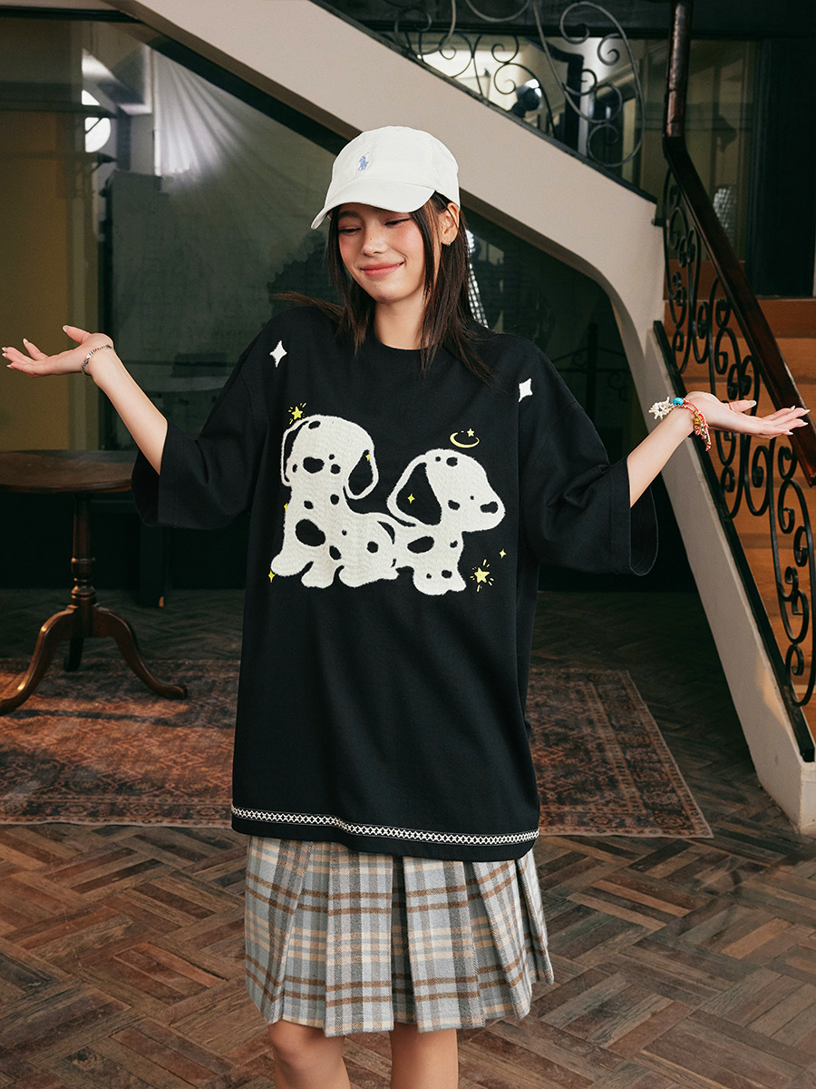 harsh and cruel 2025SS 毛絨刺繡 狗狗 寬鬆短袖