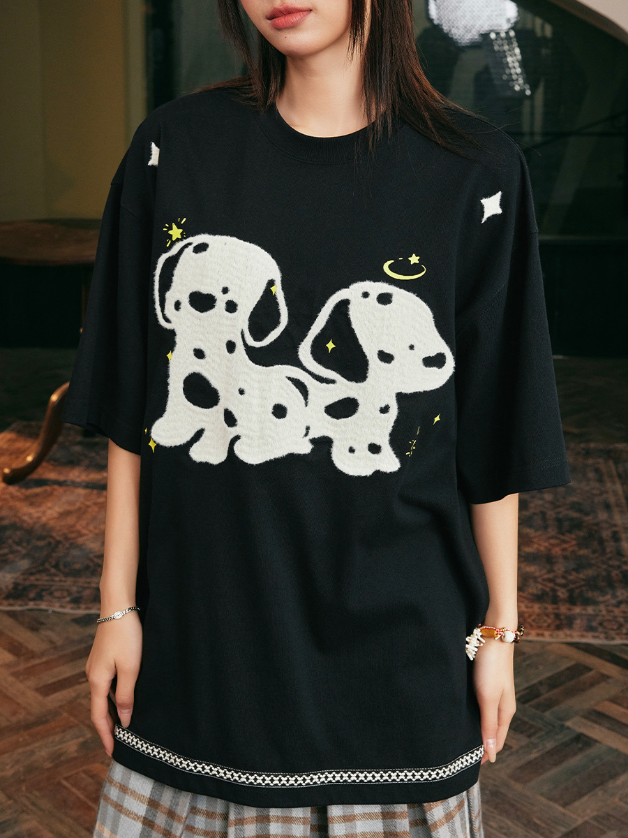 harsh and cruel 2025SS 毛絨刺繡 狗狗 寬鬆短袖
