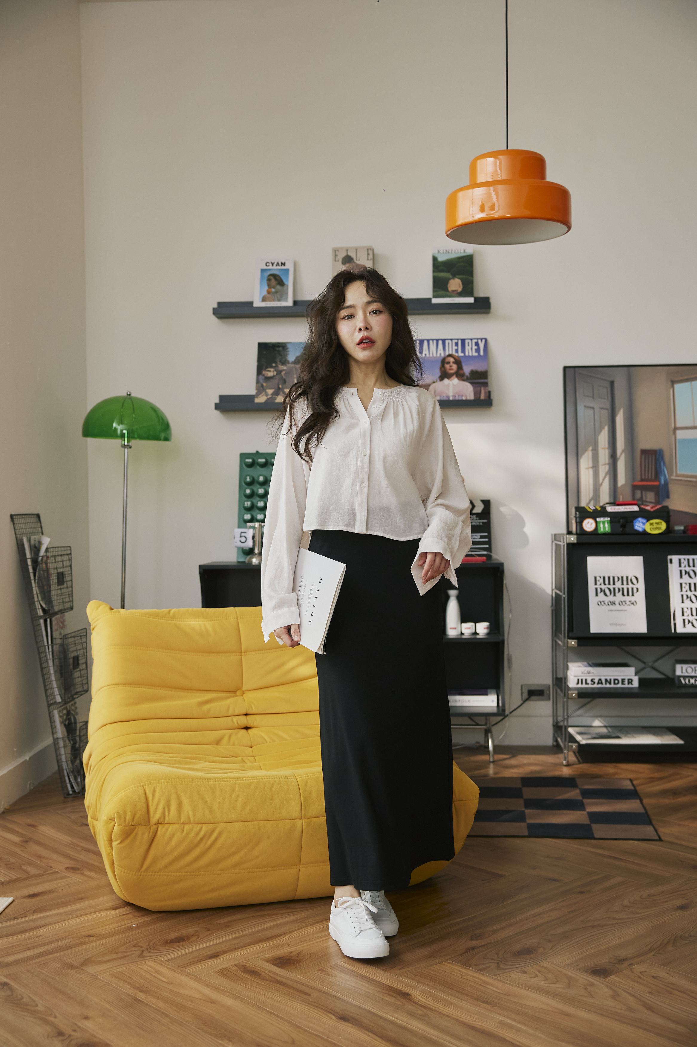 柔光中山領透膚襯衫-米