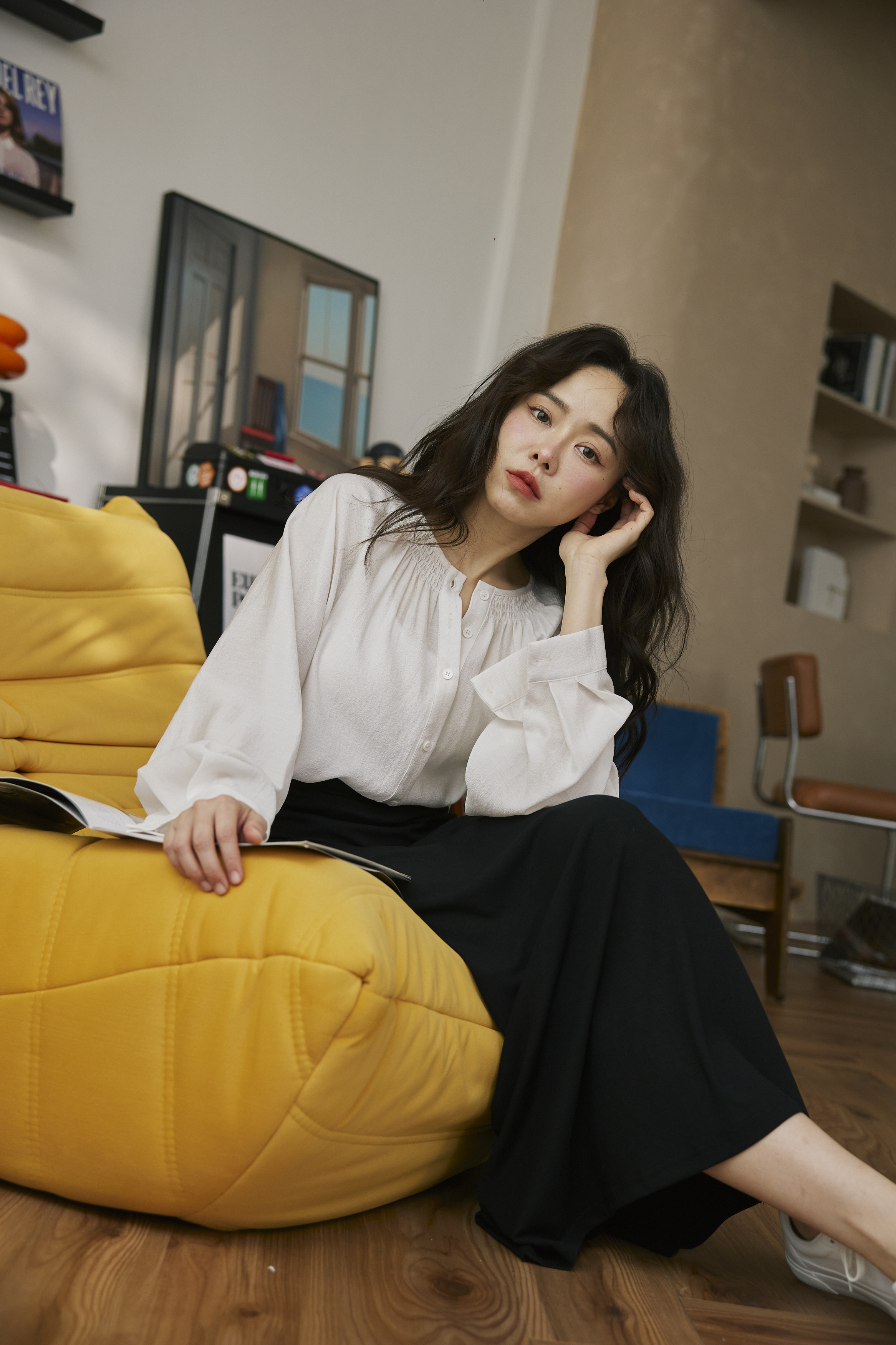 柔光中山領透膚襯衫-米