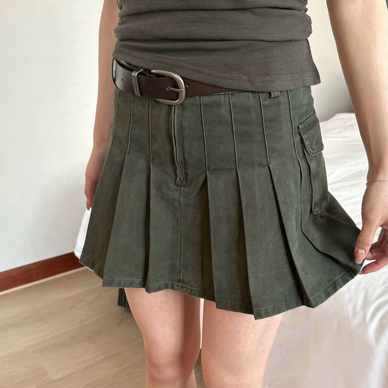 工裝做舊水洗百褶裙