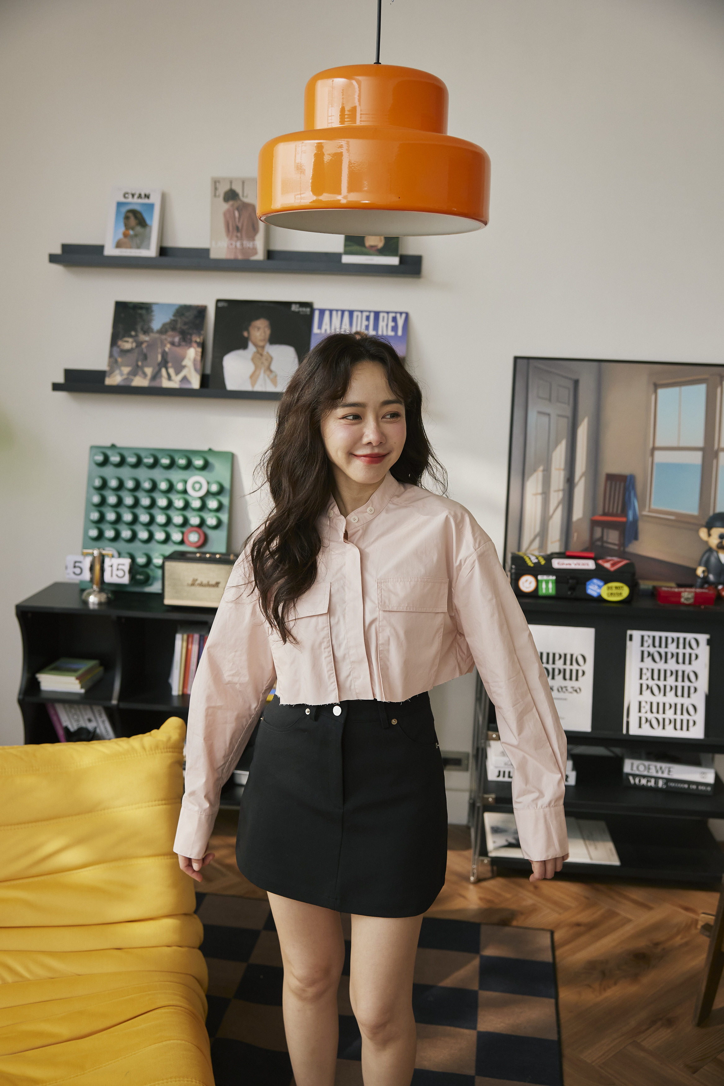 櫻花粉俏皮短版襯衫