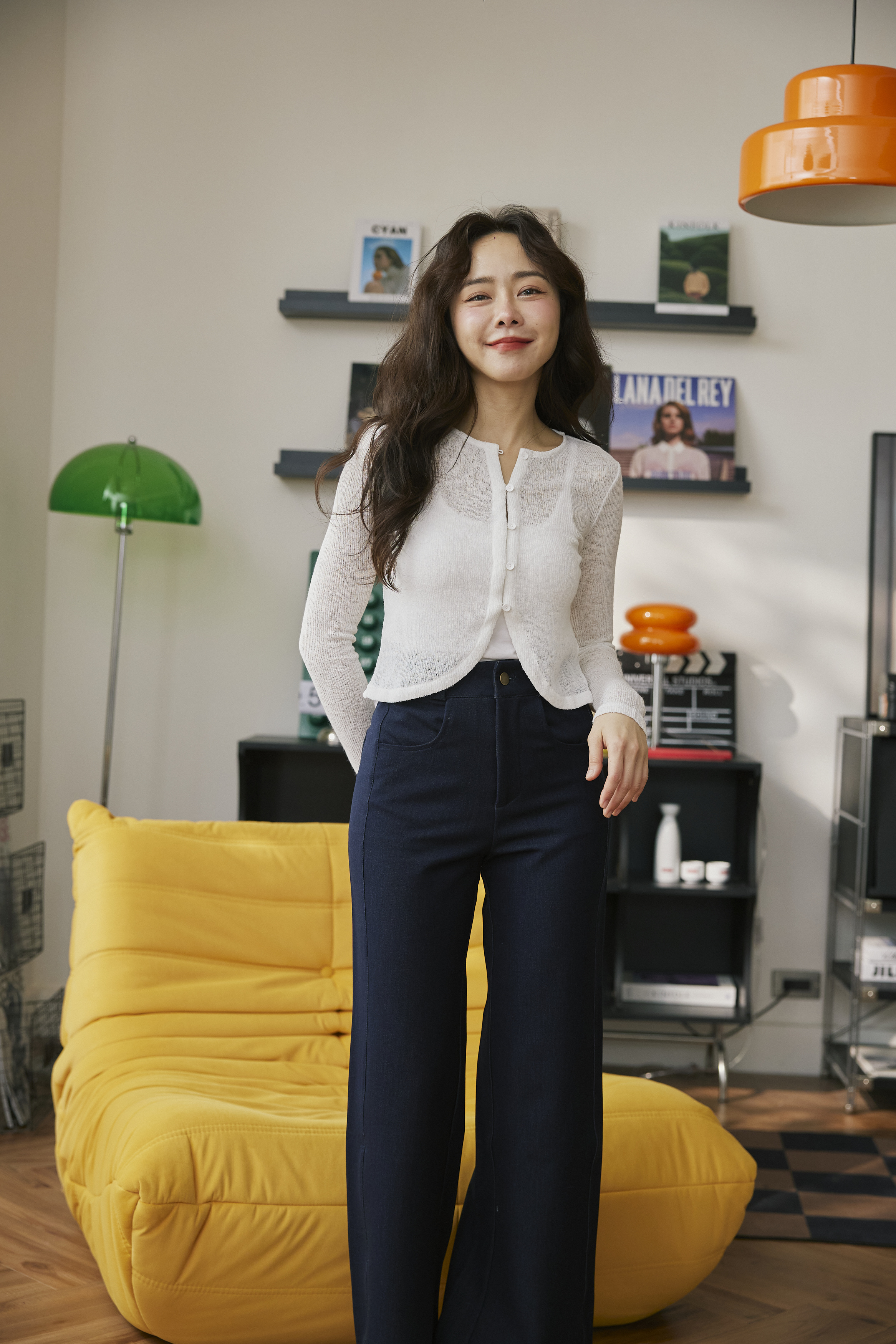 藏青天絲直筒寬褲