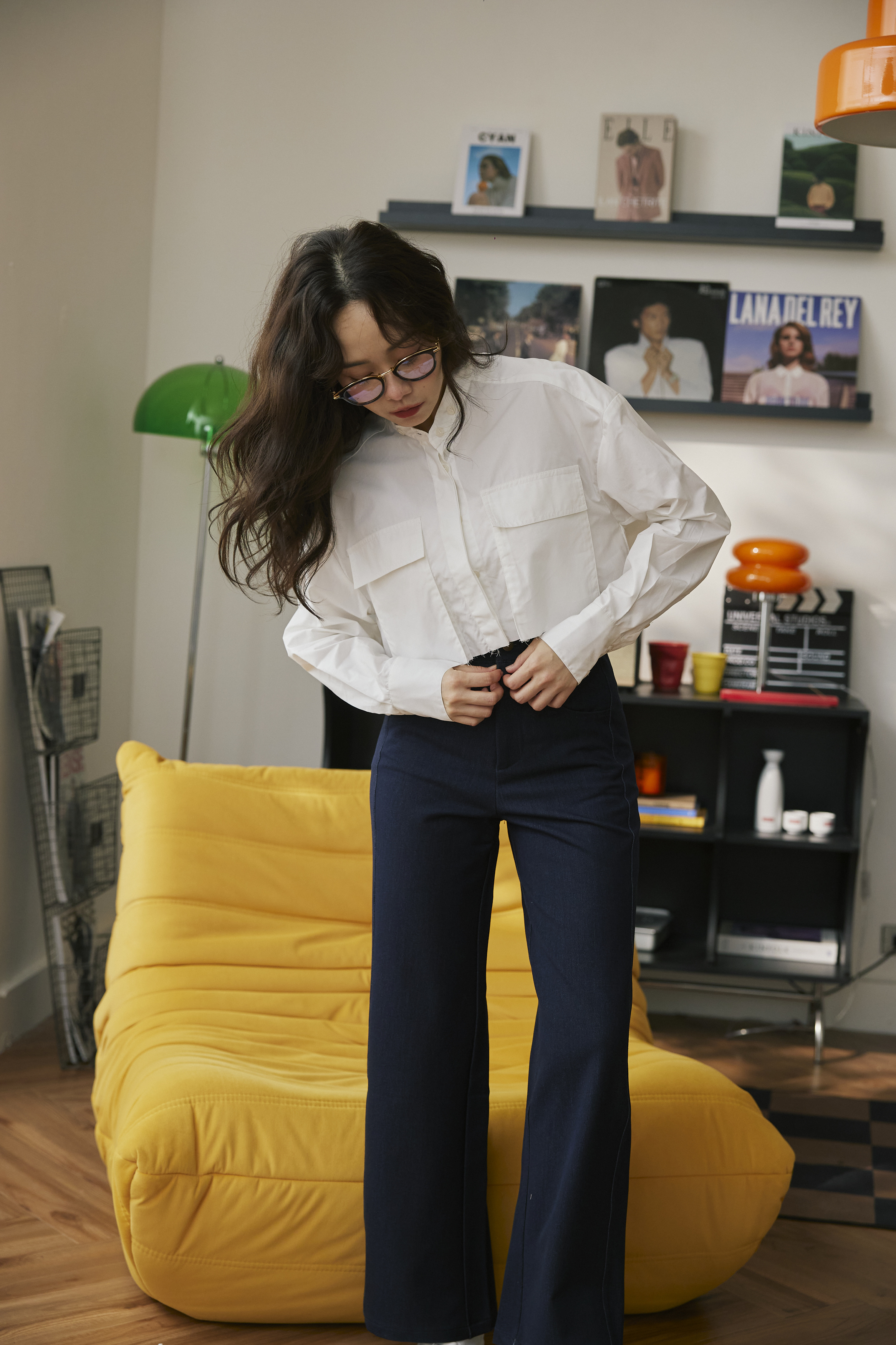 藏青天絲直筒寬褲