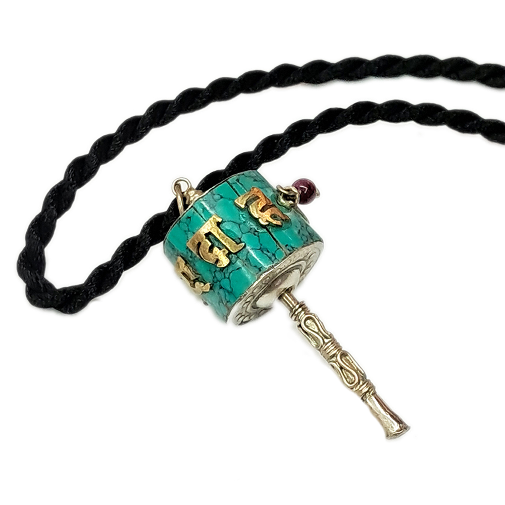 {轉經輪}綠松石925銀+黑繩項鍊【十方】130380