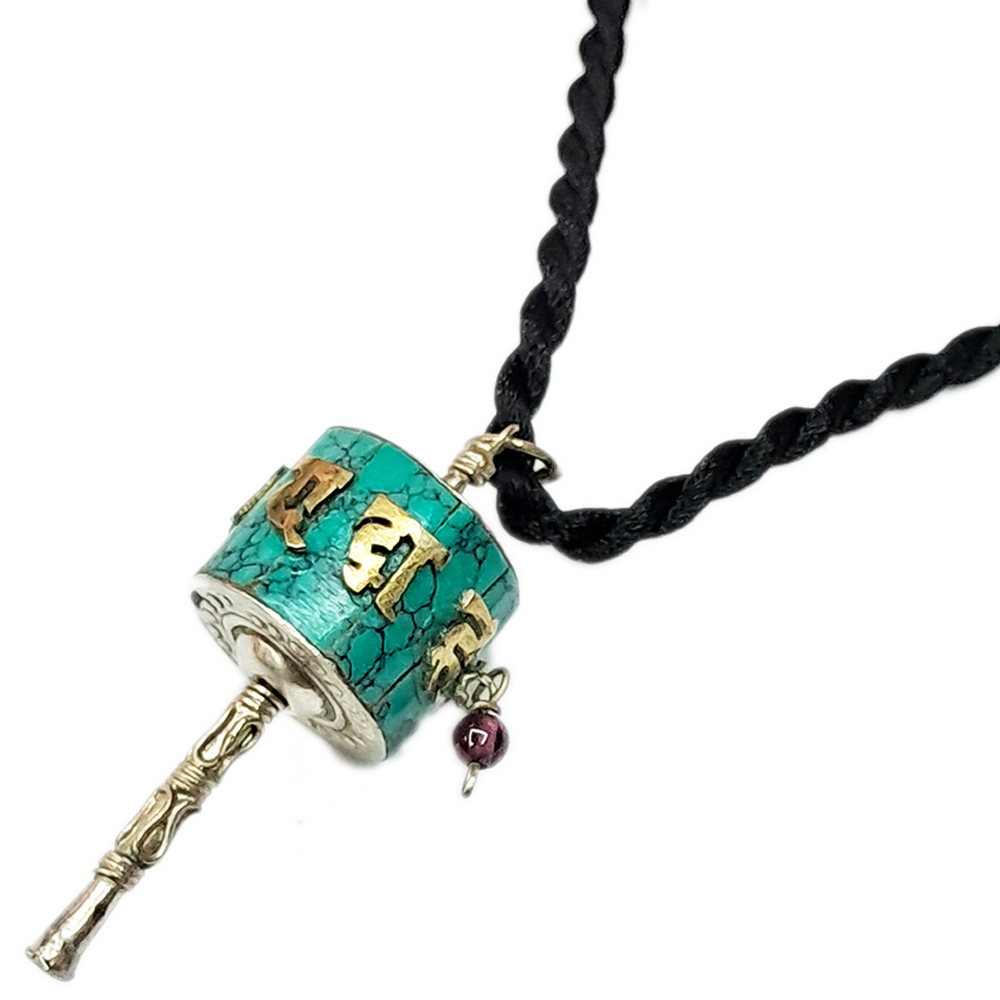 {轉經輪}綠松石925銀+黑繩項鍊【十方】130380