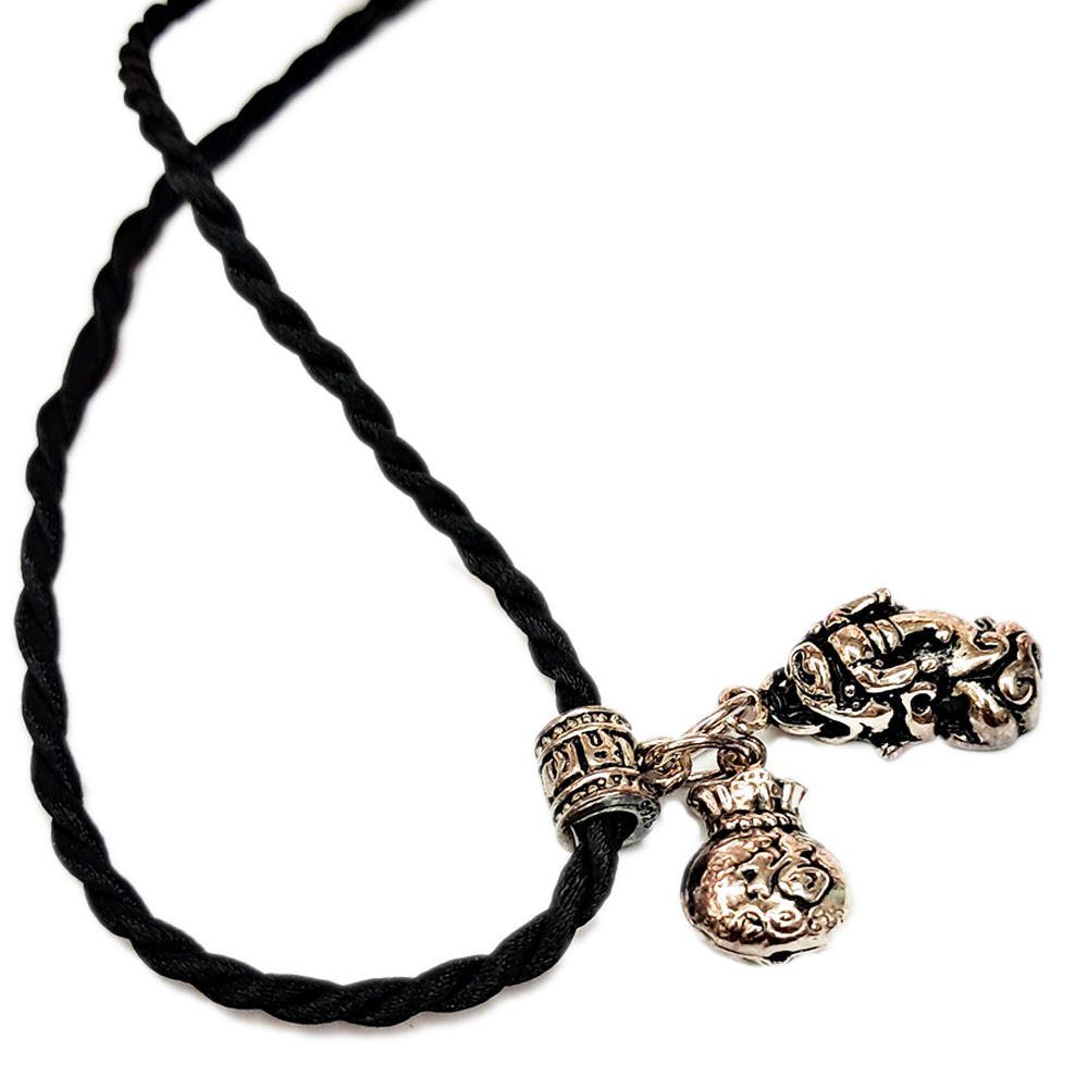 貔貅+福袋{925純銀}墜飾&黑繩項鍊【十方】139657