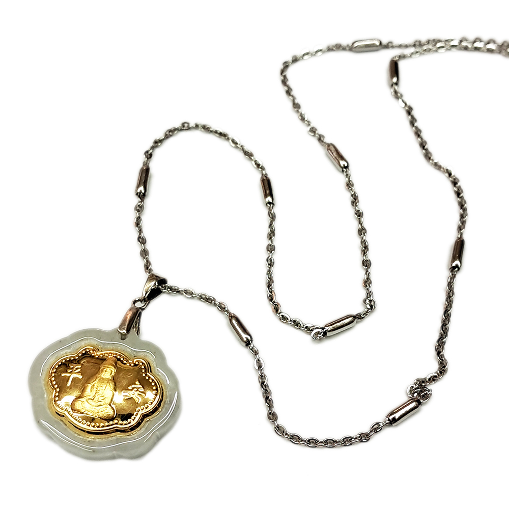 如意 {金箔}玉觀音&鈦鋼項鍊【十方】154549