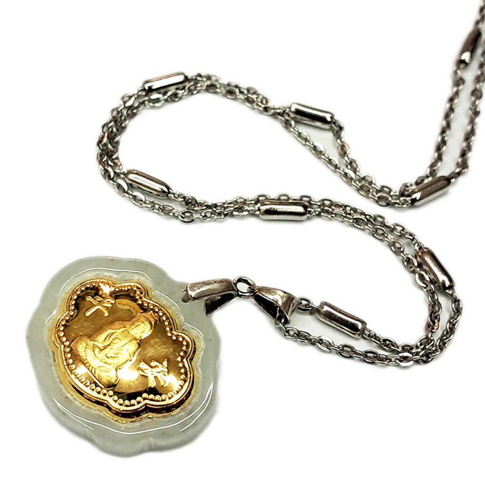 如意 {金箔}玉觀音&鈦鋼項鍊【十方】154549